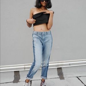 Racing stripe blue jeans